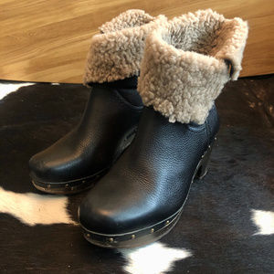 UGG Black Shearling Platform Clog Boots